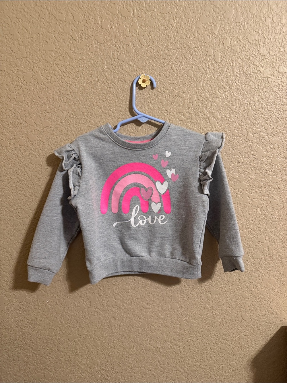 Kidgets Gray Sweatshirt with Pink Rainbow Hearts